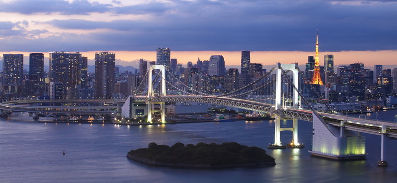 view of Tokyo Bay , Rainbow bridge and Tokyo Tower landmark