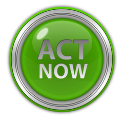 Act now circular icon on white background
