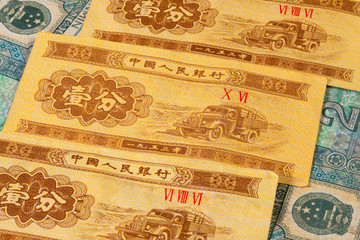 Different Juan banknotes from China on the table