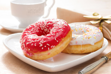 Delicious doughnut with confectioner's sugar.