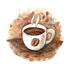 Hand drawn watercolor coffee cup