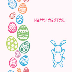 Easter card with hand drawn bunny and eggs.