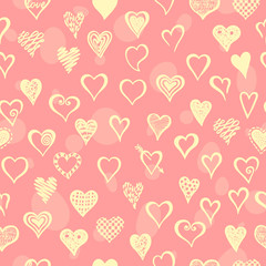 Hand drawn seamless pattern with cute hearts.