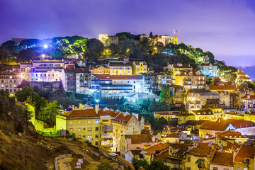 Fototapeta na wymiar Lisbon, Portugal cityscape and hillside of Sao Jorge Castle.