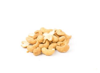 cashew with salt on white background