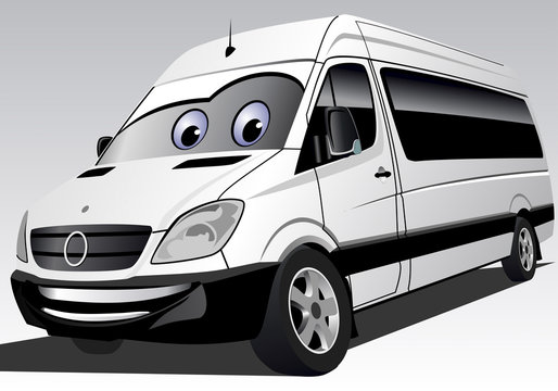 Cartoon bus, passengers waiting for tourist travel, vector illus