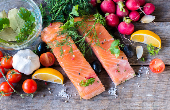 Salmon fillets from above