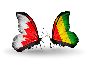 Two butterflies with flags Bahrain and Guinea