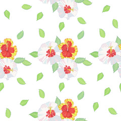 Seamless pattern with hibiscus