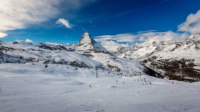 Zermatt Ski Resort and Matternhorn Peak, Time-lapse, Zermatt