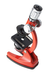 Fototapeta premium Red microscope isolated on white background