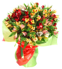 Bouquet of flowers in green and red package