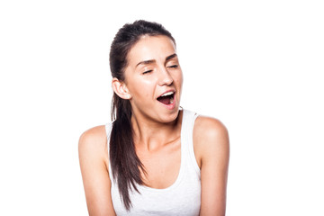 Fototapeta premium Tired sleepy young girl yawning