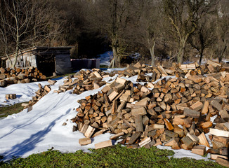 Wooden slices with snow