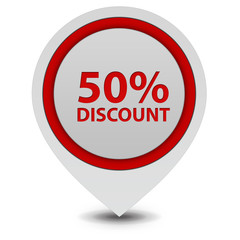 Discount 50 pointer icon on white background