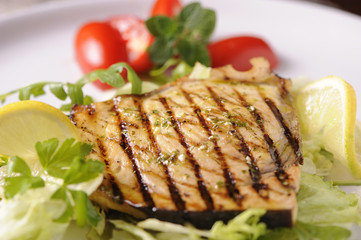 King prawns with swordfish grilled