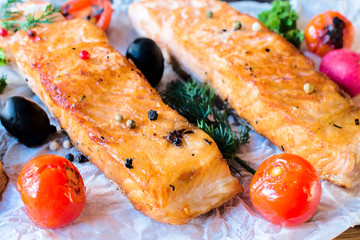 Served salamon fillets