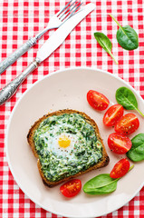 sandwich baked with spinach, cream cheese and egg