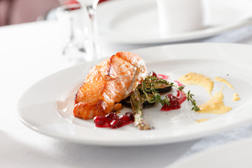 salmon steak with vegetables