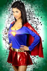 beautiful brunette woman dressed as a super hero