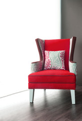 Modern red fabric armchair