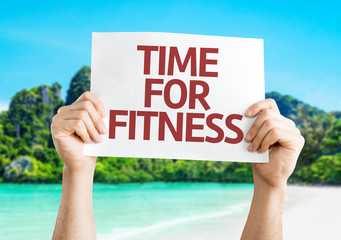 Time for Fitness card with a beach on background
