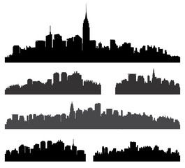Obraz premium City silhouette set. Panorama background. Skyline urban borders