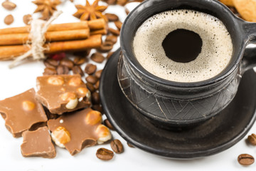 coffee and cookies on white background