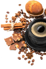coffee and cookies on white background