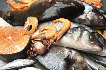 Fresh catch of fish and other seafood close-up