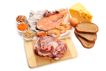 Food high in protein isolated on white