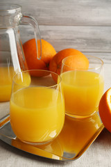 Glass of orange juice with slices