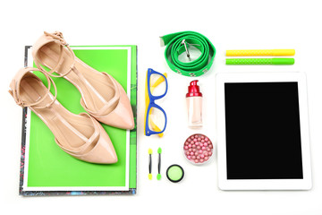 Fototapeta na wymiar Fashion blogger concept. essentials objects in a fashion