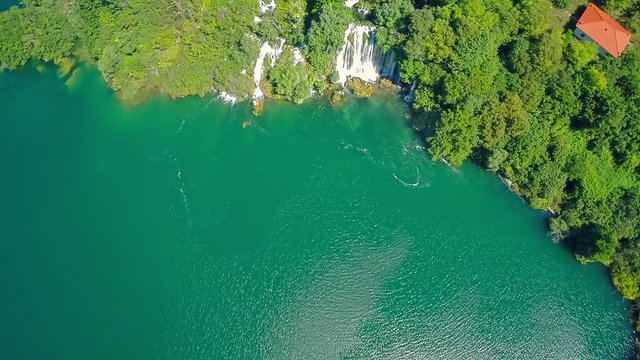 Roski Slap waterfall, aerial shot