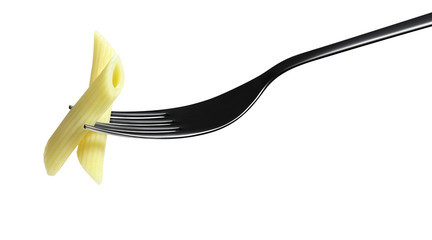 fork pasta penne macaroni isolated on white