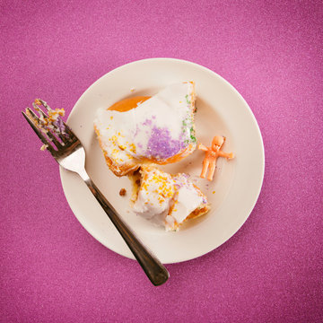 Mardi Gras: King Cake Slice With Toy Jesus From Inside