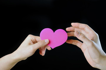 Fototapeta premium ピンクのハートを持っている手