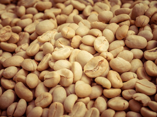 green coffee beans macro with filter effect retro vintage style