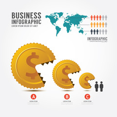 Infographics vector money and gold coin.Business eat little.