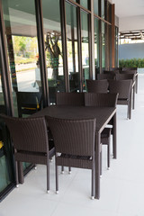 Chairs and tables in a restaurant