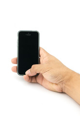Hand holding Smartphone with blank screen isolated