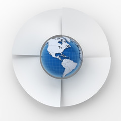 Four steps circle infographic chart with globe, 3d render