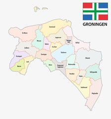 province Groningen administrative map with flag