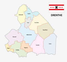 province drenthe administrative map with flag