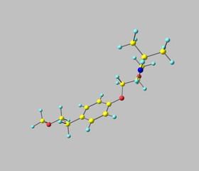 Metoprolol molecule isolated on grey