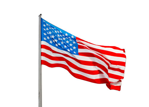 American flag in the wind  on a white background
