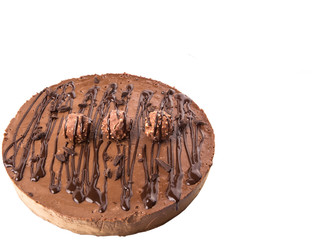 Chocolate cheese cake over white background