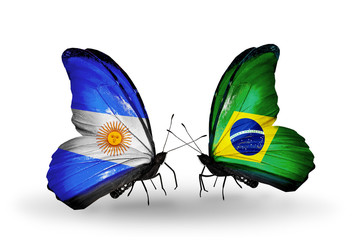 Two butterflies with flags Argentina and  Brazil