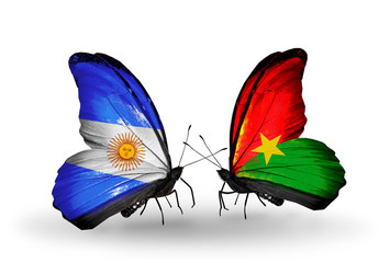Two butterflies with flags Argentina and Burkina Faso