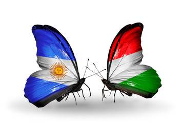 Two butterflies with flags Argentina and Hungary